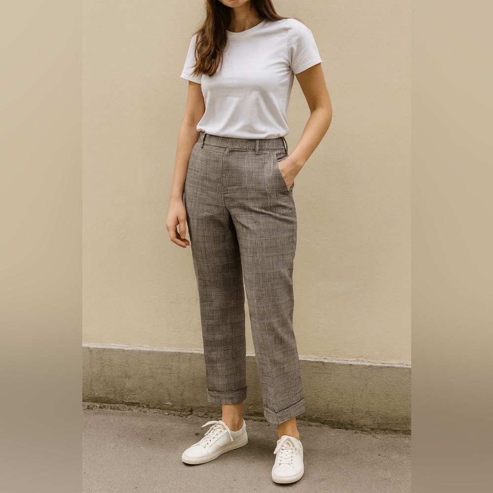 Zara Plaid Trousers Size 6 Straight-Leg